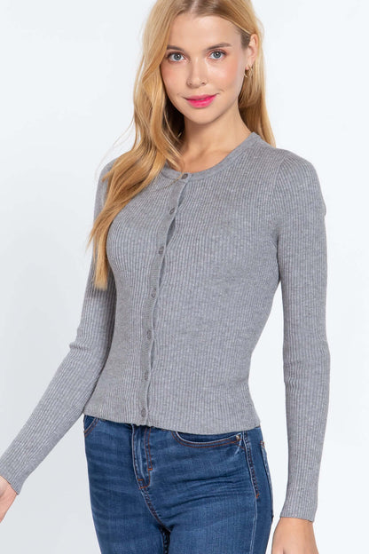 Long Slv Crew Neck Basic Cardigan - The Diva Goddess