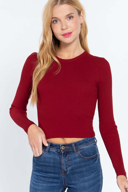 Long Slv Open Back Sweater Top - The Diva Goddess