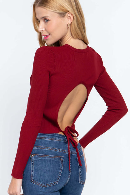 Long Slv Open Back Sweater Top - The Diva Goddess