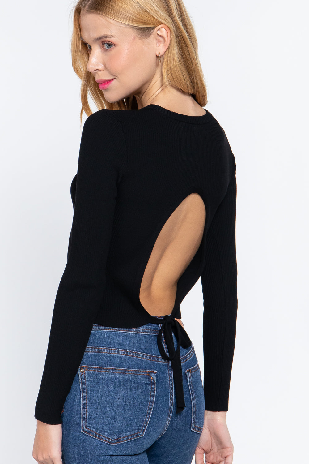 Long Slv Open Back Sweater Top