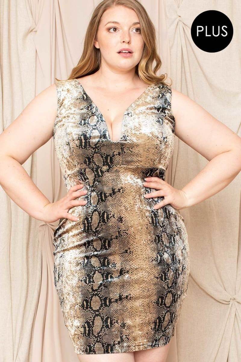 Velour Snake Print Plus Mini Dress - The Diva Goddess