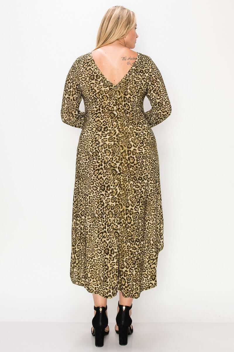 Cheetah Print Dress Featuring A Round Neck - The Diva Goddess