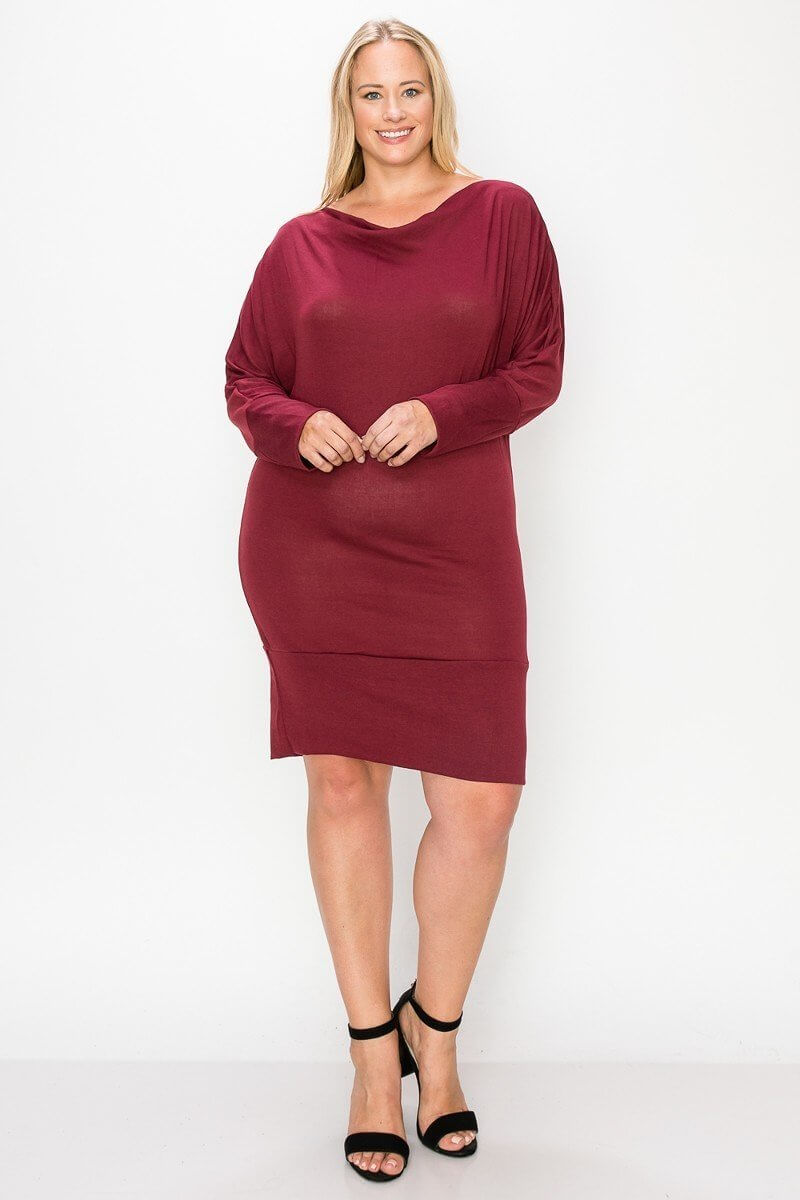 Draped Neck Long Sleeve Dress - The Diva Goddess