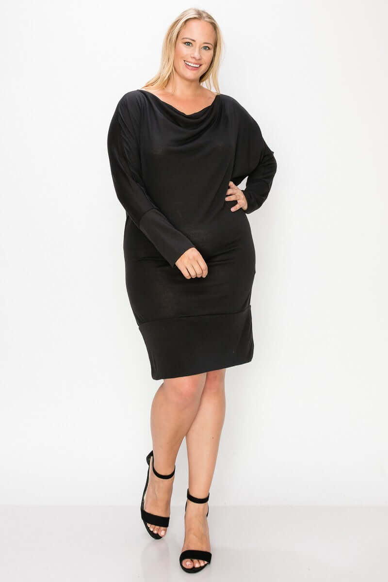 Draped Neck Long Sleeve Dress - The Diva Goddess