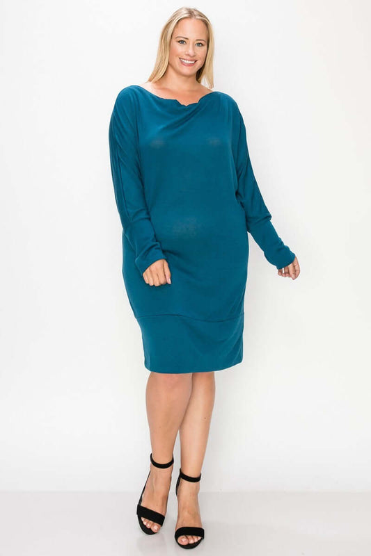 Draped Neck Long Sleeve Dress - The Diva Goddess