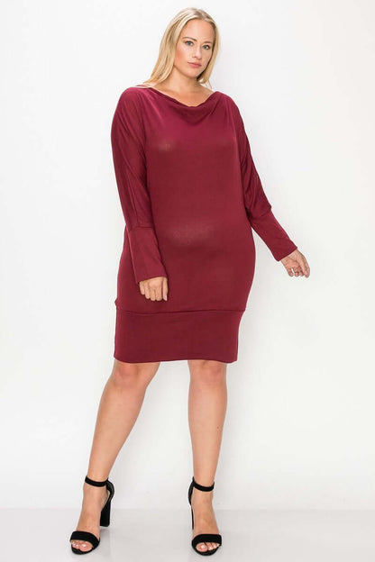 Draped Neck Long Sleeve Dress - The Diva Goddess