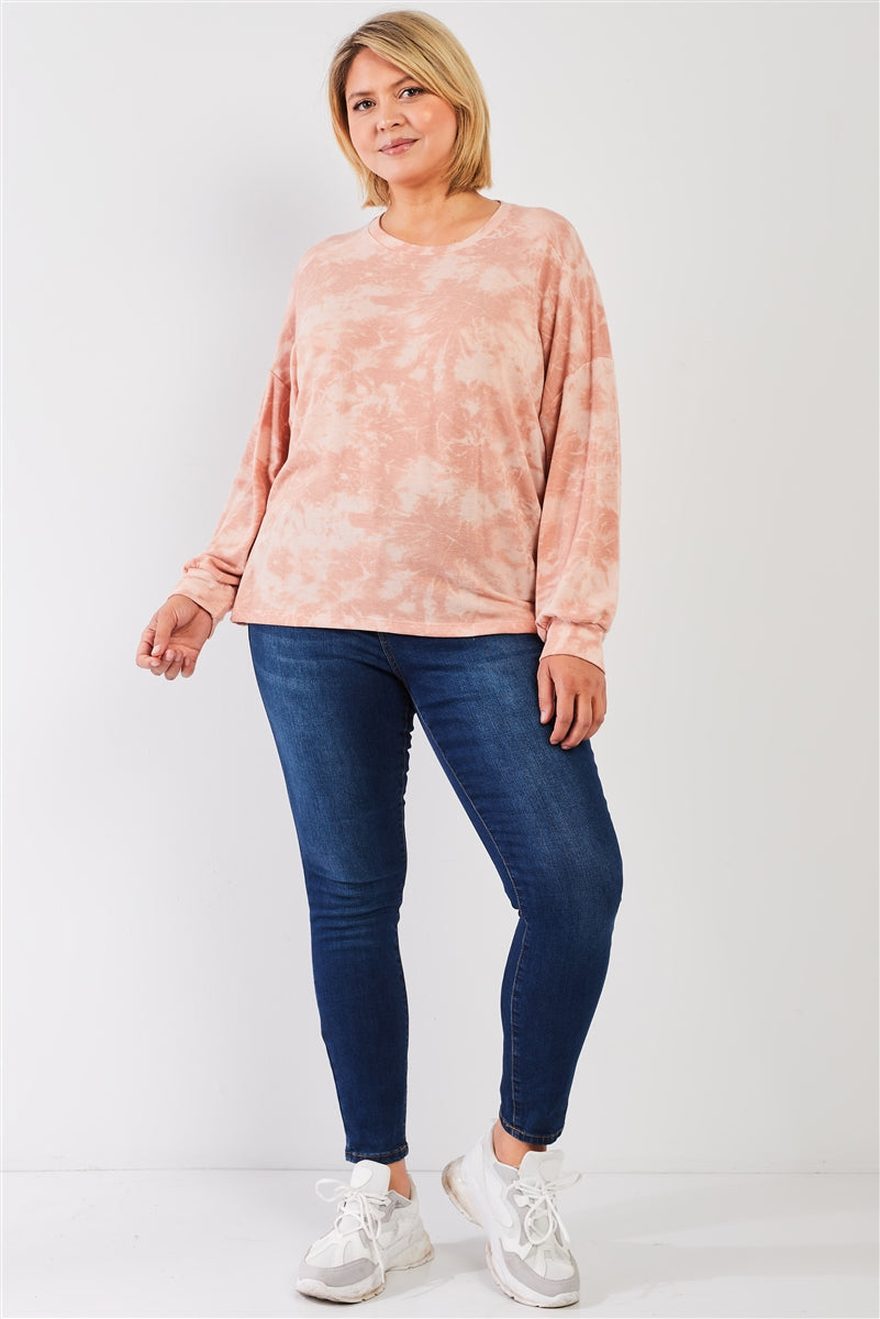 Plus Marsala Tie-dye Print Crew Neck Long Sleeve Sweatshirt