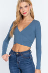 Surplice W/tie Rib Knit Top