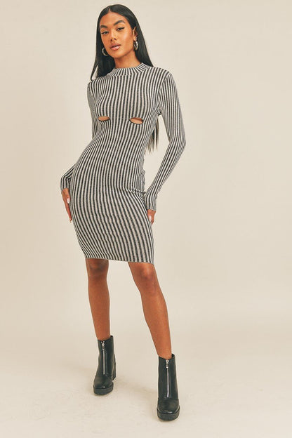 Long Sleeve Stripe Print Midi Dress - The Diva Goddess