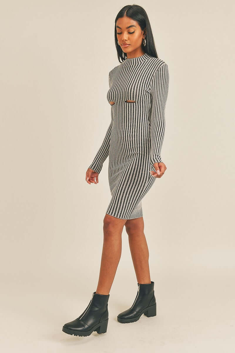 Long Sleeve Stripe Print Midi Dress - The Diva Goddess