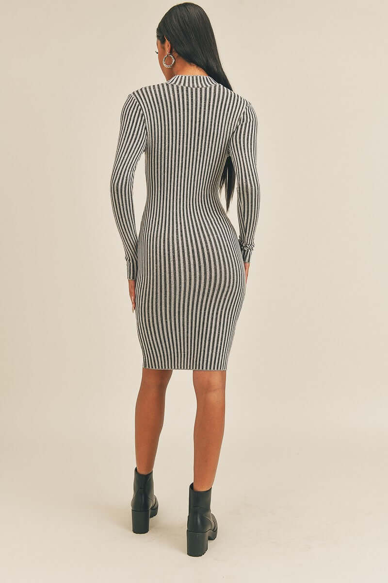 Long Sleeve Stripe Print Midi Dress - The Diva Goddess