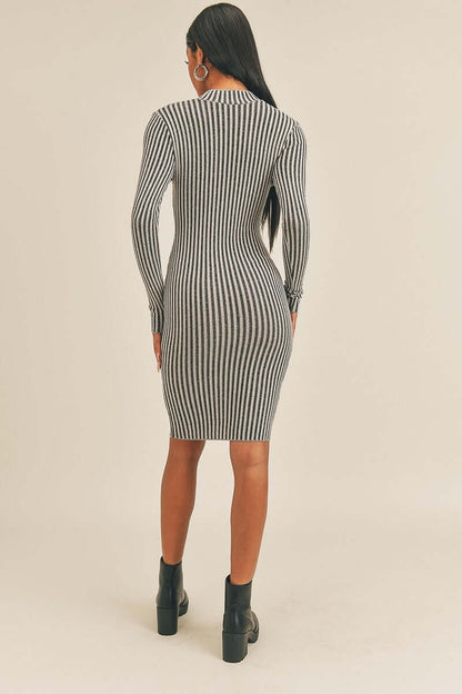 Long Sleeve Stripe Print Midi Dress - The Diva Goddess