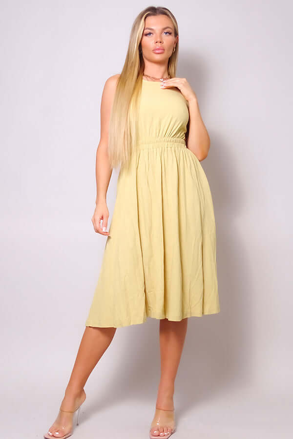 Sleeveless Back Cutout Linen Midi Dress - The Diva Goddess