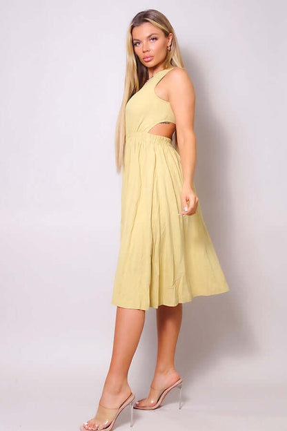 Sleeveless Back Cutout Linen Midi Dress - The Diva Goddess