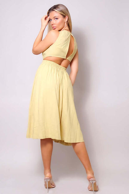 Sleeveless Back Cutout Linen Midi Dress - The Diva Goddess