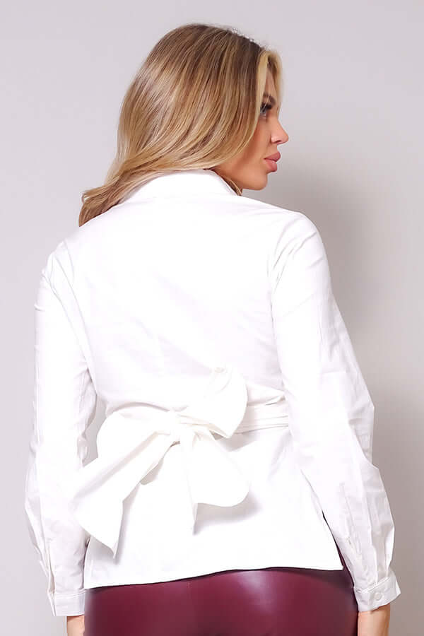 Long Sleeve Crossed Front Back Tie Button Down Cropped Shirt - The Diva Goddess