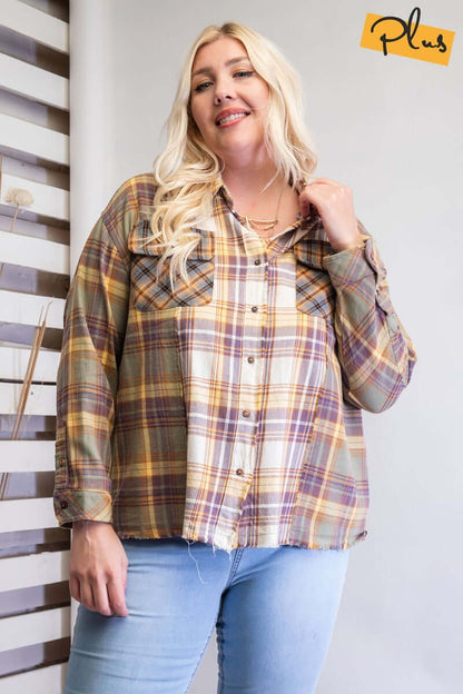 Plaid Mix Button Down Shirt - The Diva Goddess