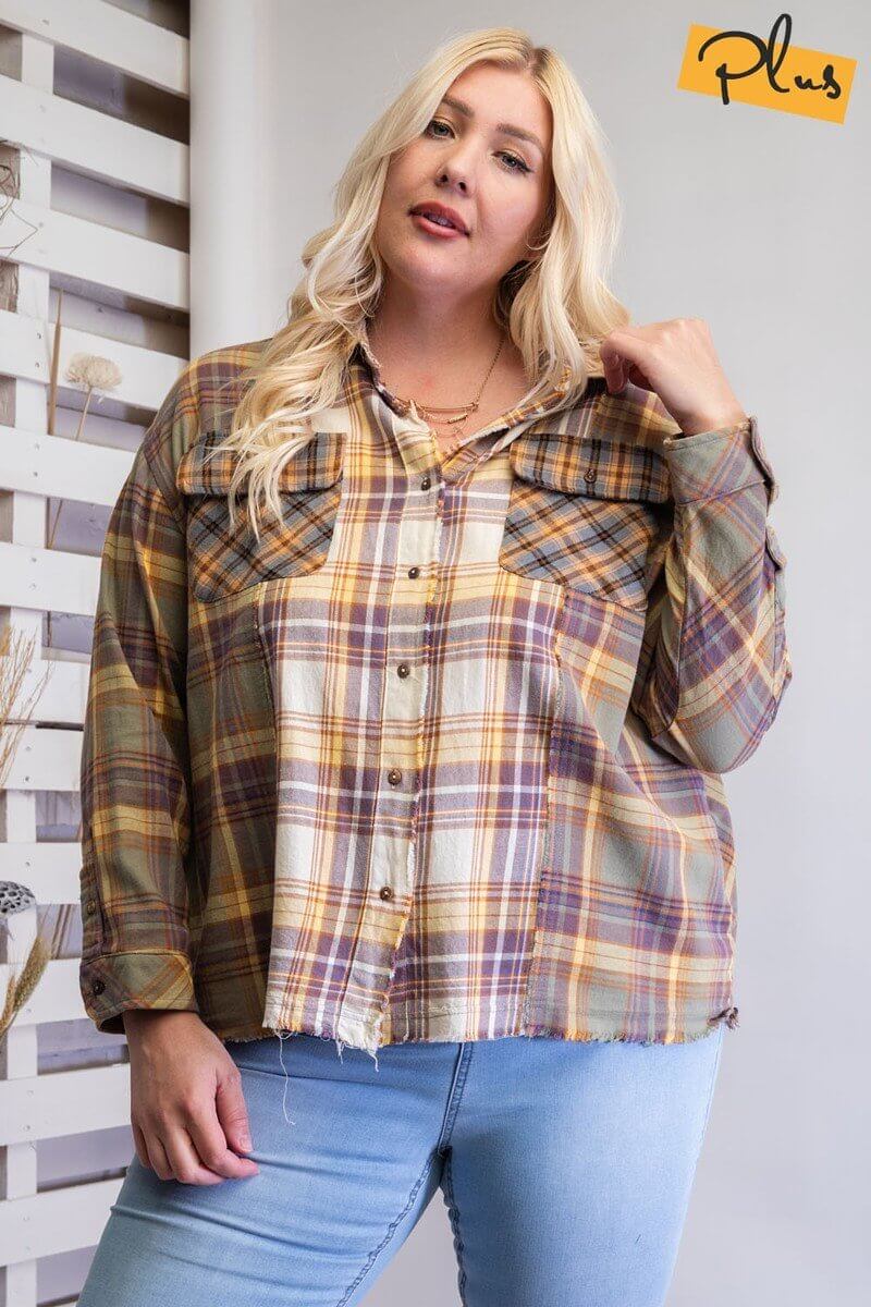 Plaid Mix Button Down Shirt - The Diva Goddess