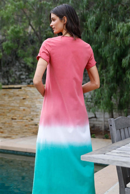 Brick Multi Color Cotton Tie-dye V-neck Maxi Dress - The Diva Goddess