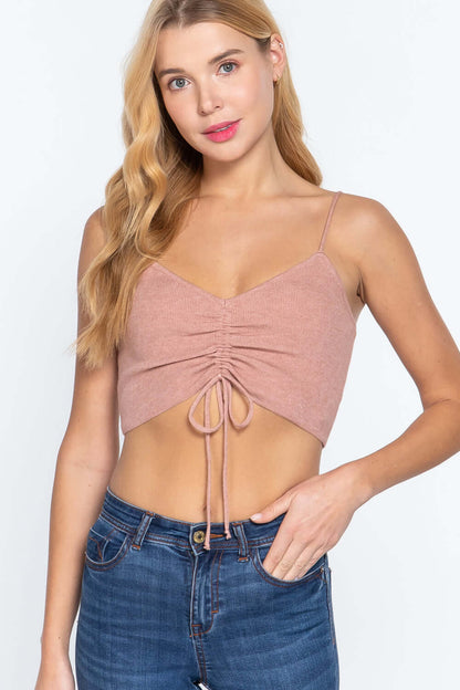 Front Ruched Detail Sweater Knit Crop Cami Top - The Diva Goddess