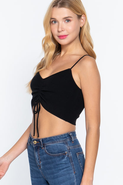 Front Ruched Detail Sweater Knit Crop Cami Top - The Diva Goddess