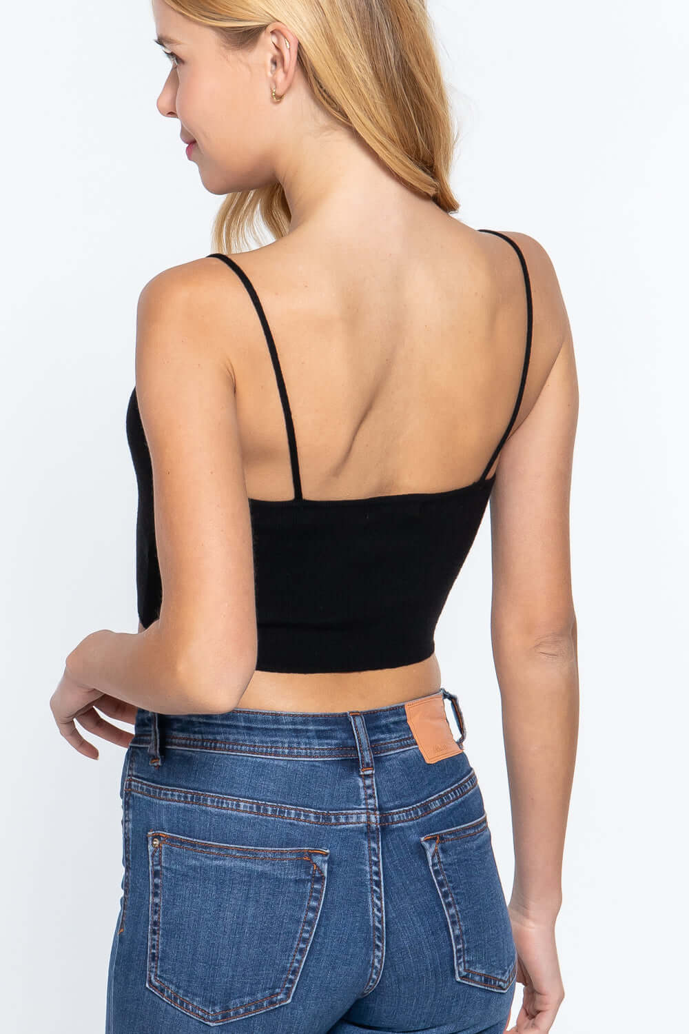 Front Ruched Detail Sweater Knit Crop Cami Top - The Diva Goddess