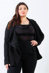 Black Lurex Draped Collar Side Zip Up Lightweight Jacket