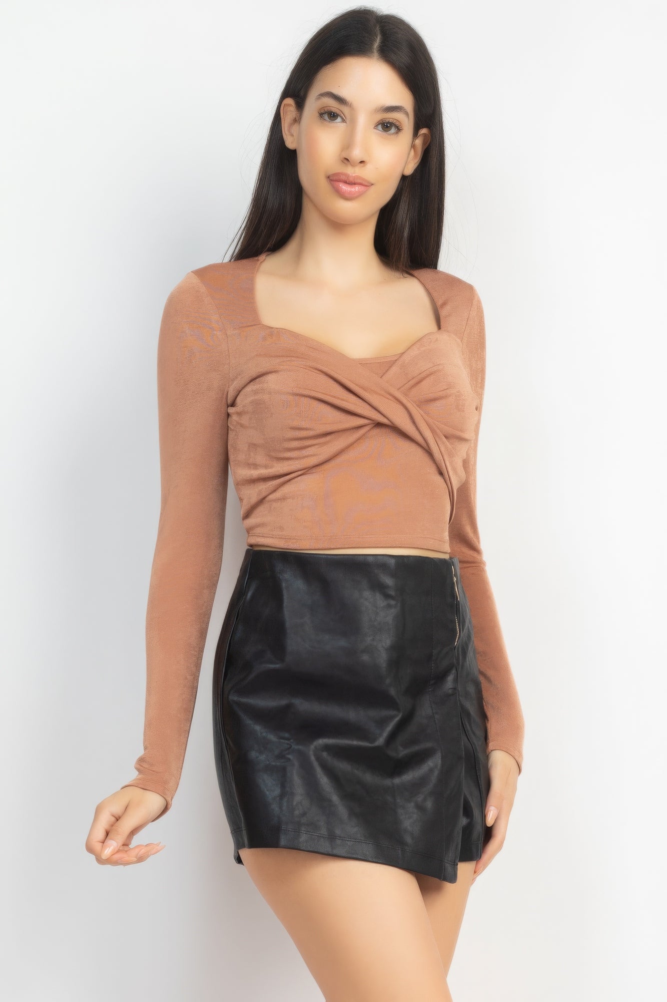 Twisted Velvety Long Sleeve Crop Top