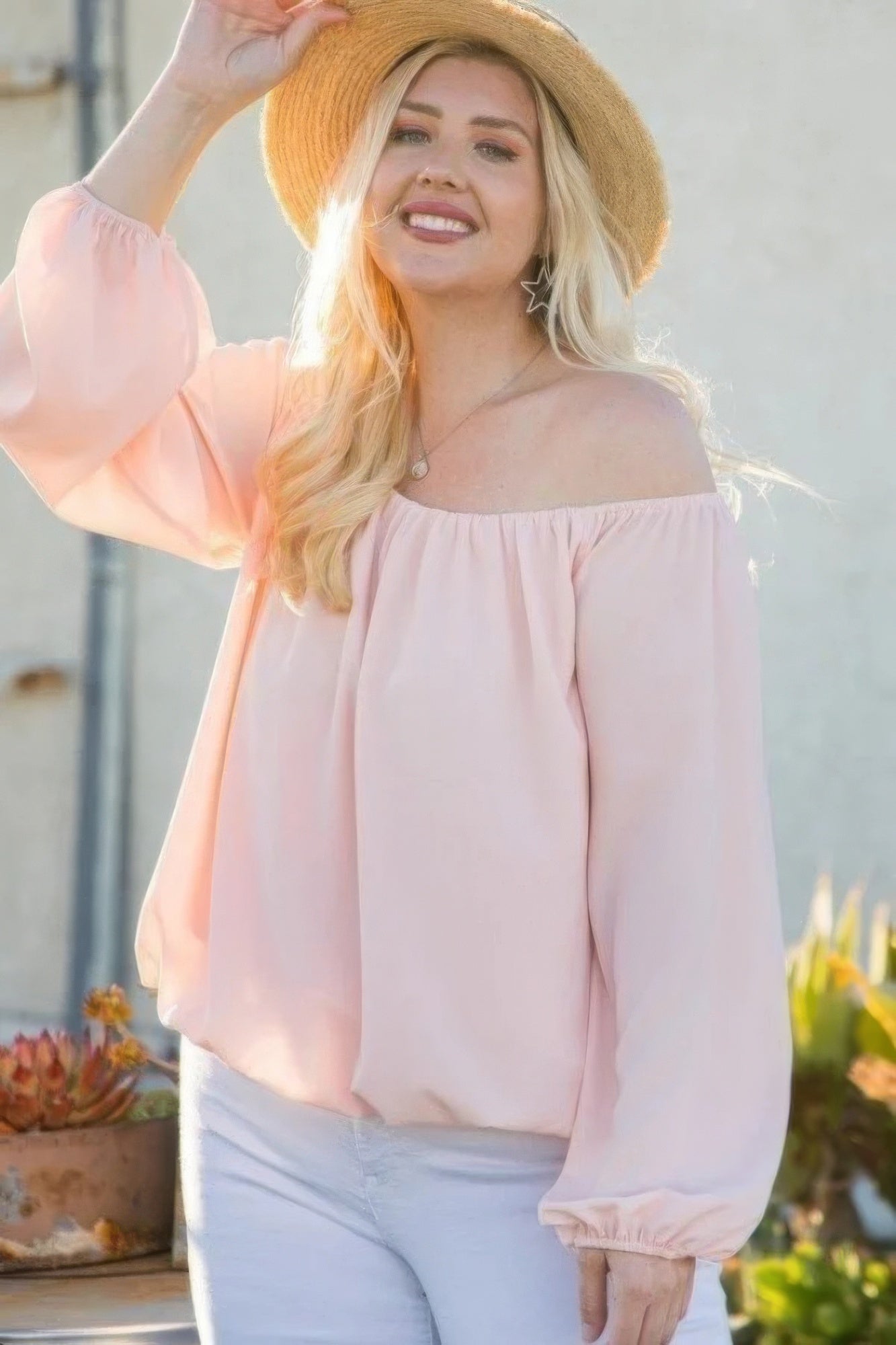 Off Shoulder Long Bubble Sleeve Top