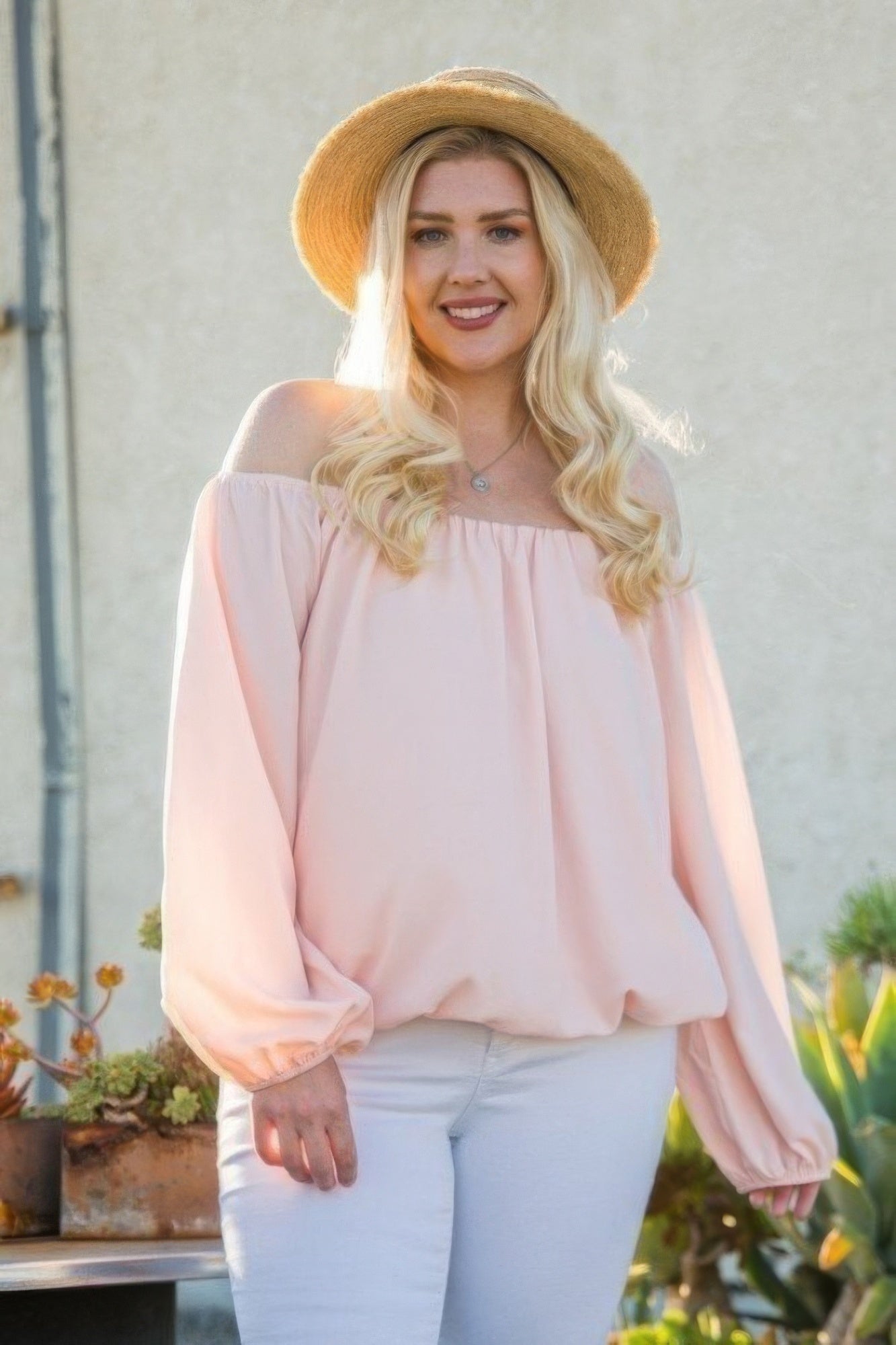 Off Shoulder Long Bubble Sleeve Top