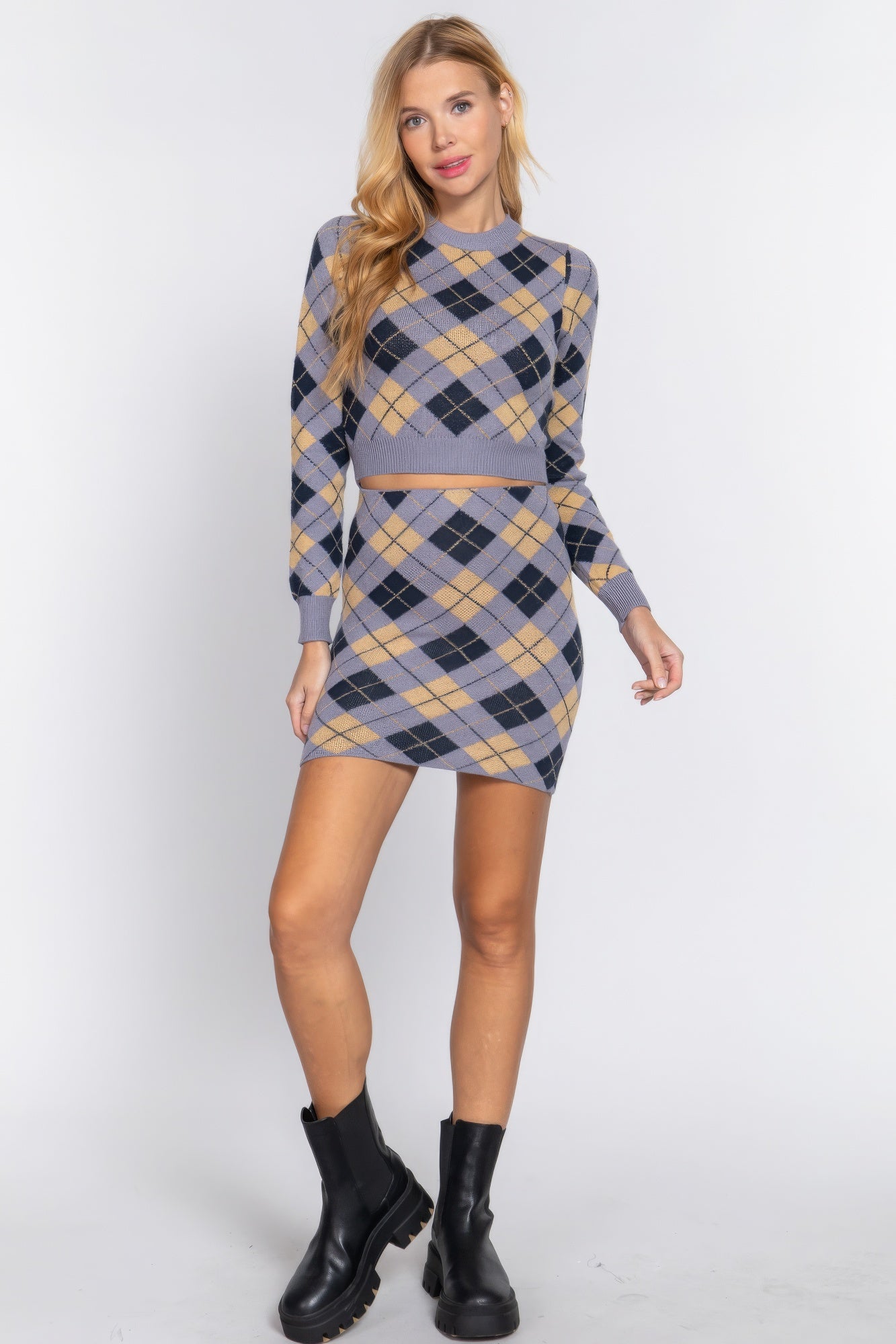 Argyle Jacquard Crop Sweater