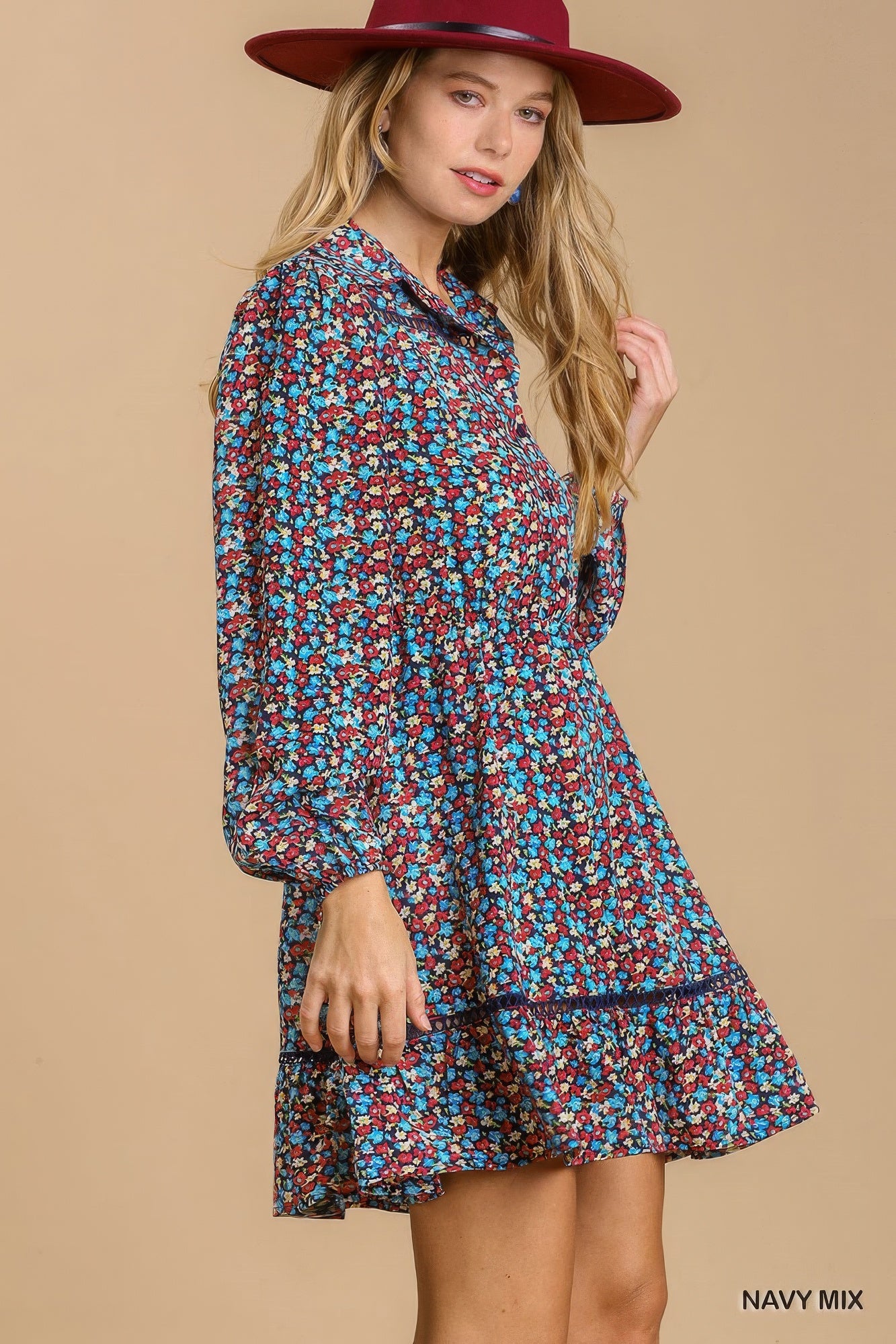 Collared Neckline Button Down Floral Print Dress