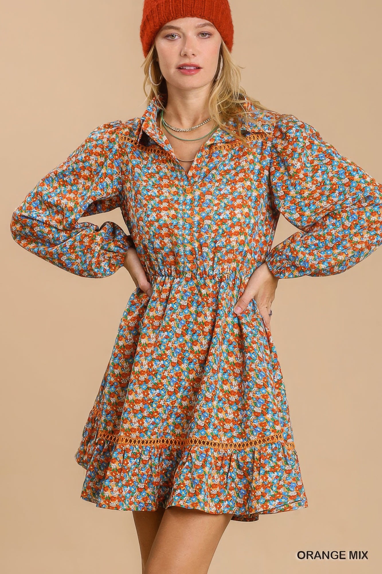 Collared Neckline Button Down Floral Print Dress