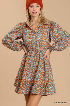 Collared Neckline Button Down Floral Print Dress