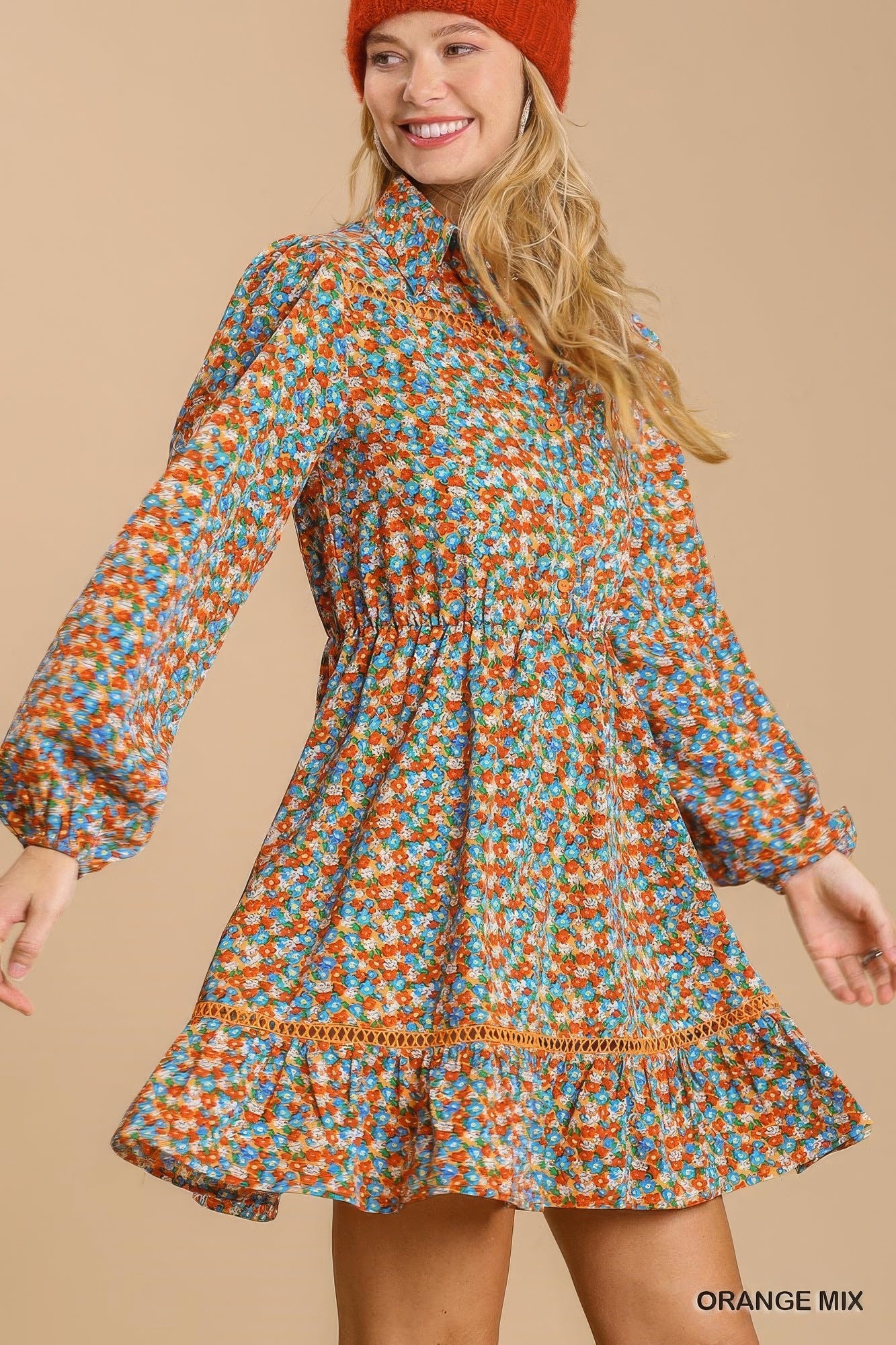 Collared Neckline Button Down Floral Print Dress