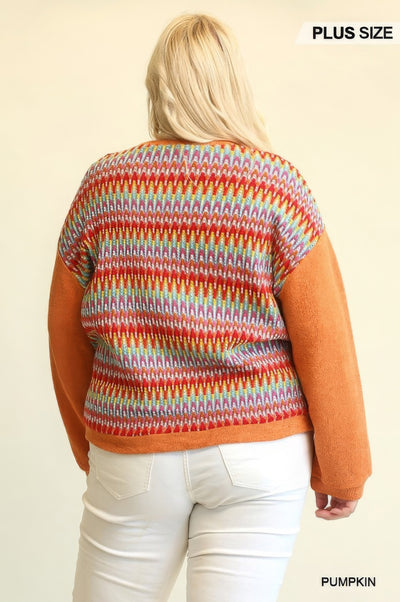 Solid Knit Mixed Loose Top With Drop Down Shoulder