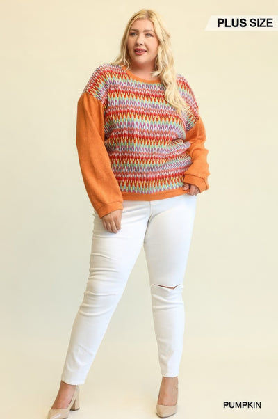 Solid Knit Mixed Loose Top With Drop Down Shoulder