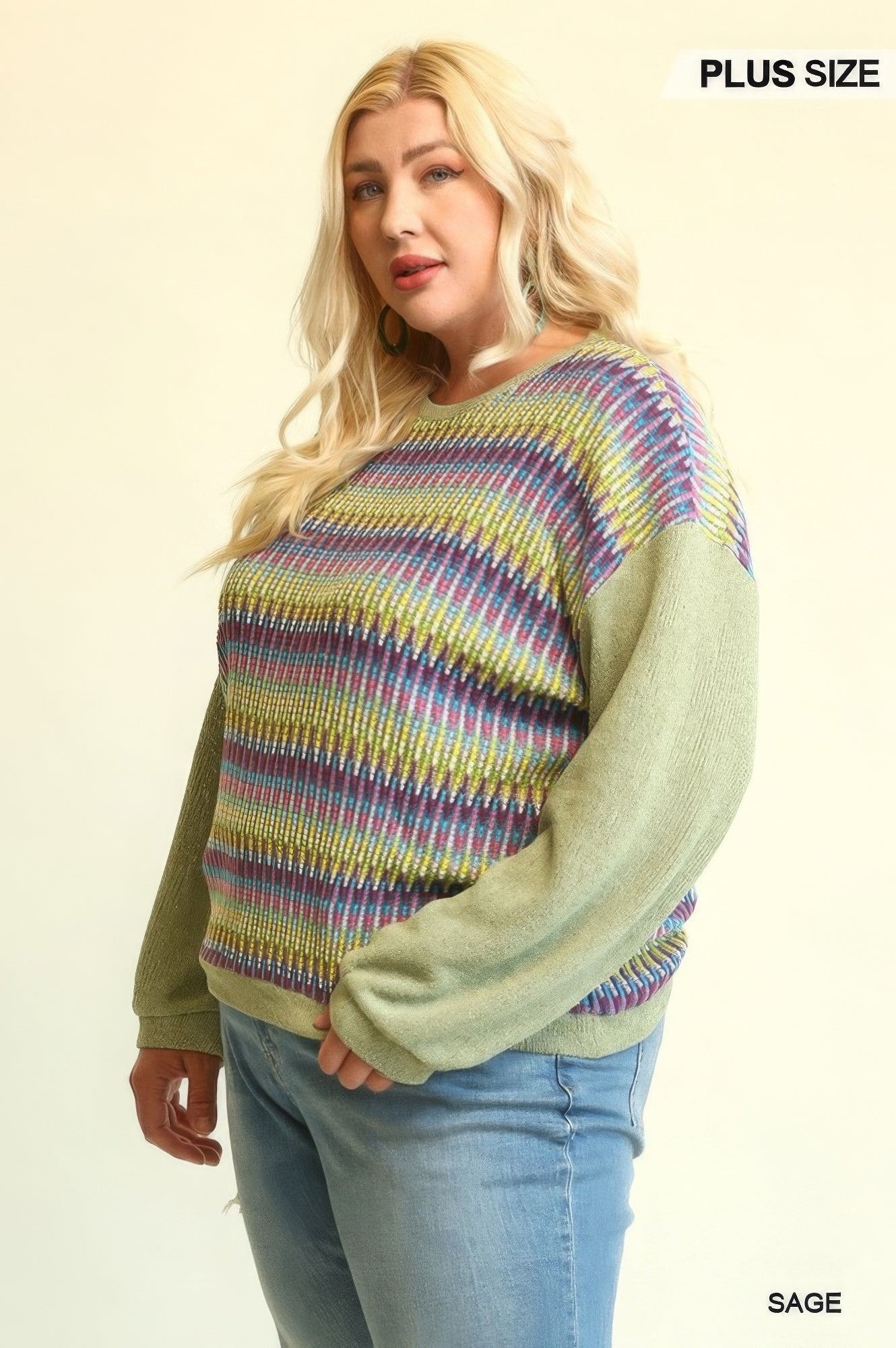 Solid Knit Mixed Loose Top With Drop Down Shoulder