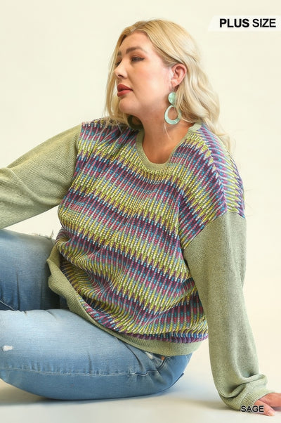 Solid Knit Mixed Loose Top With Drop Down Shoulder