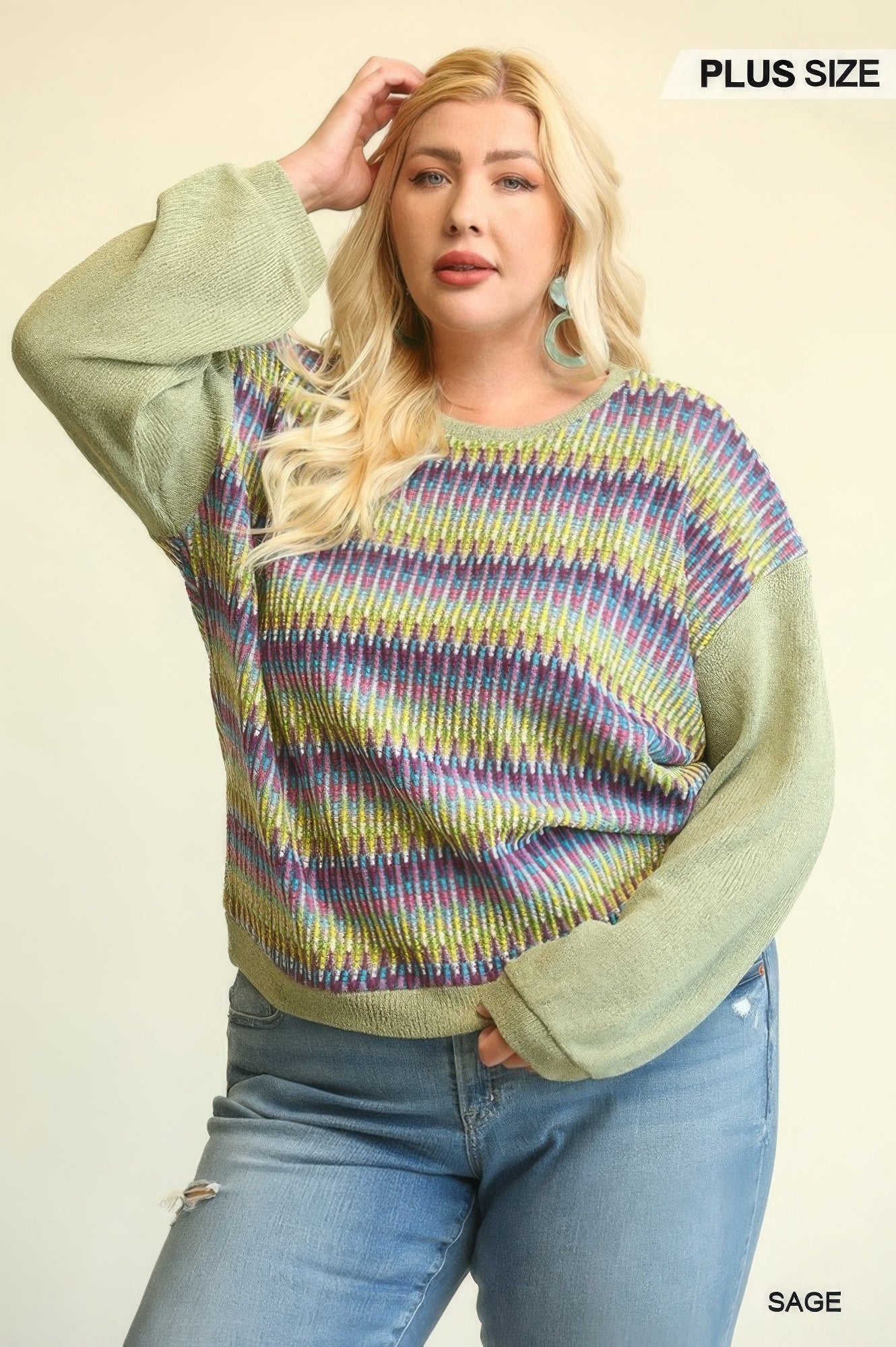 Solid Knit Mixed Loose Top With Drop Down Shoulder