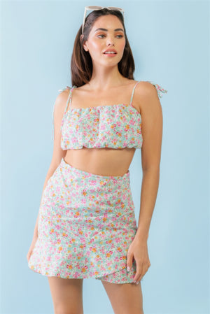 Fuchsia Print Crop Top Set