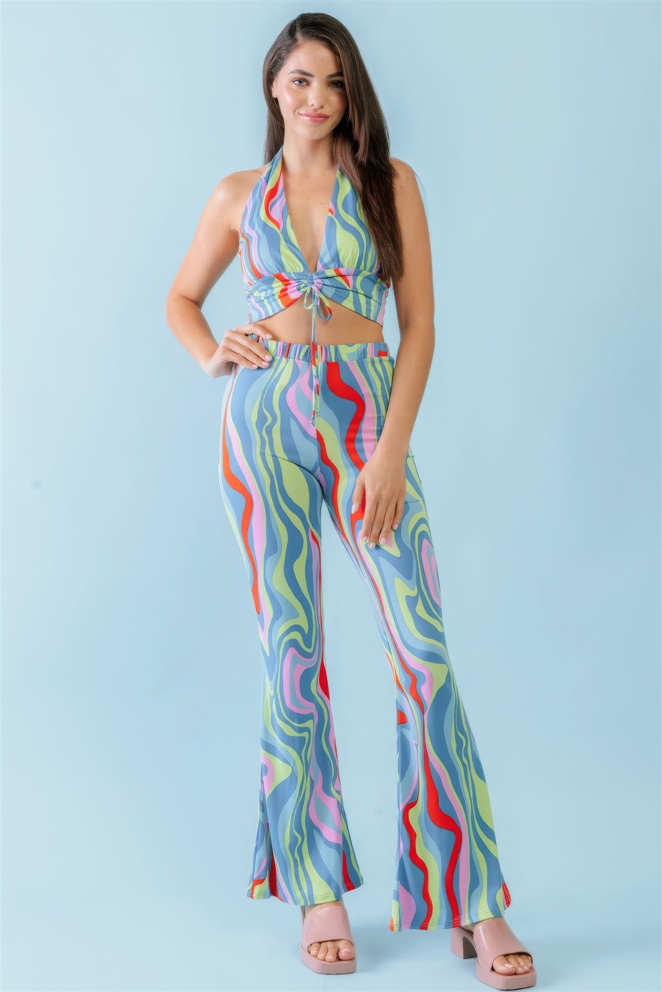 Abstract print halter top set