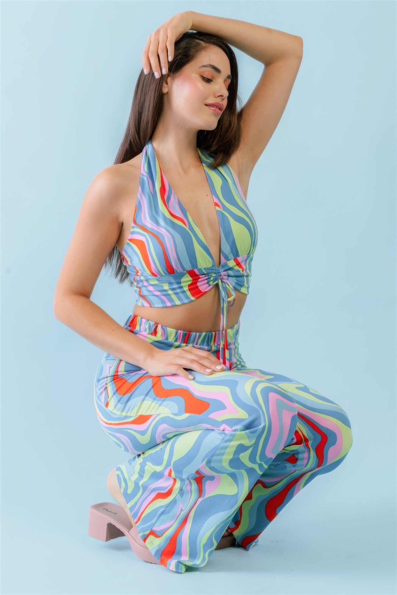 Abstract print halter top set