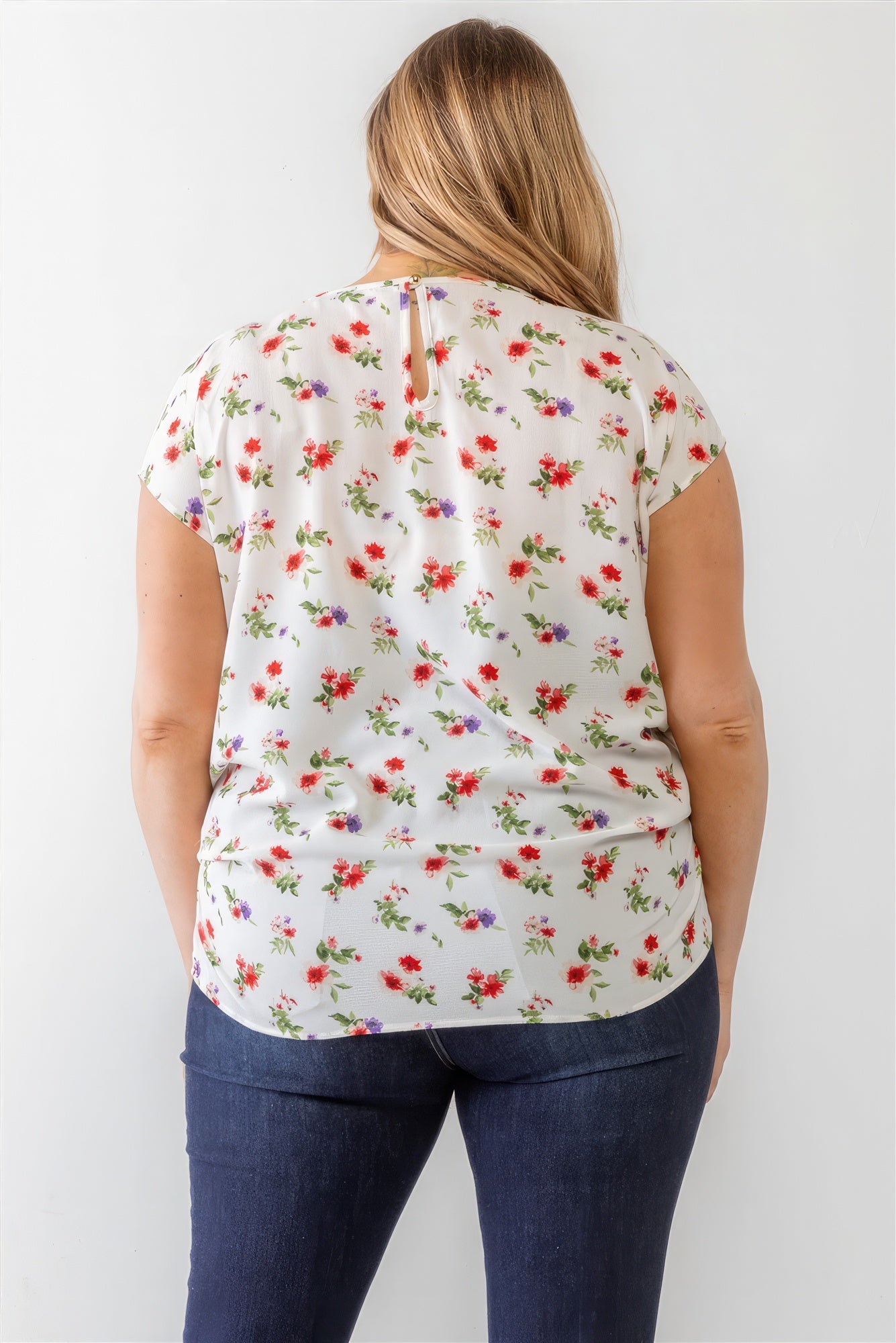 Plus Flower Print Ruched Top