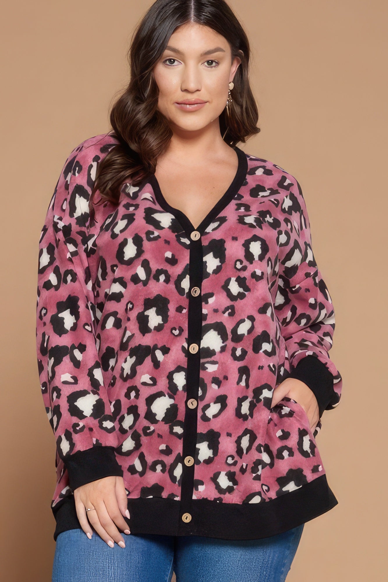 Plus Size Cardigan - Animal Mir Print