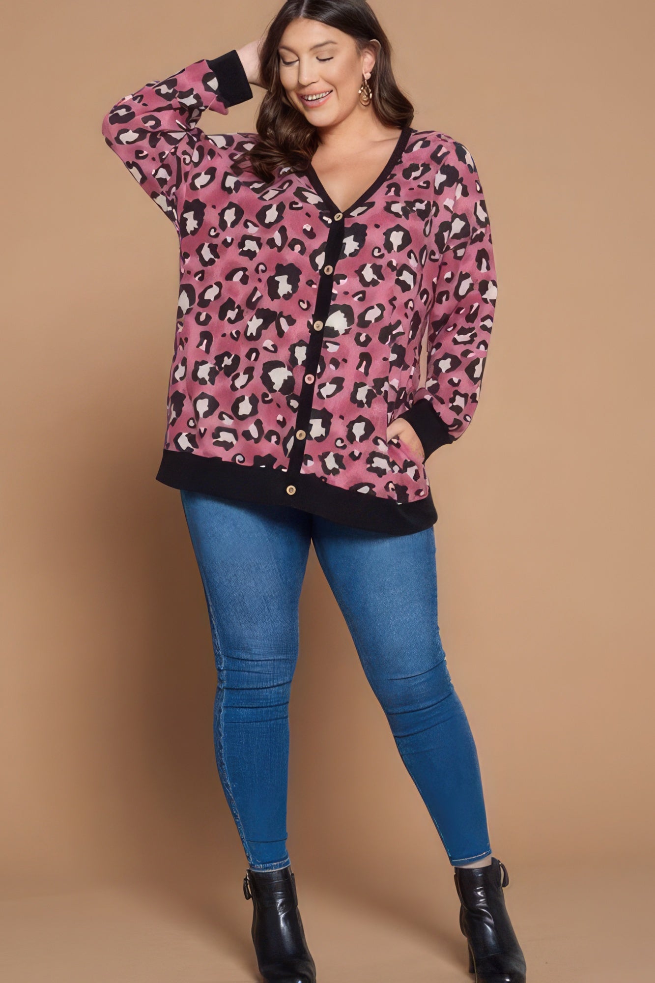 Plus Size Cardigan - Animal Mir Print