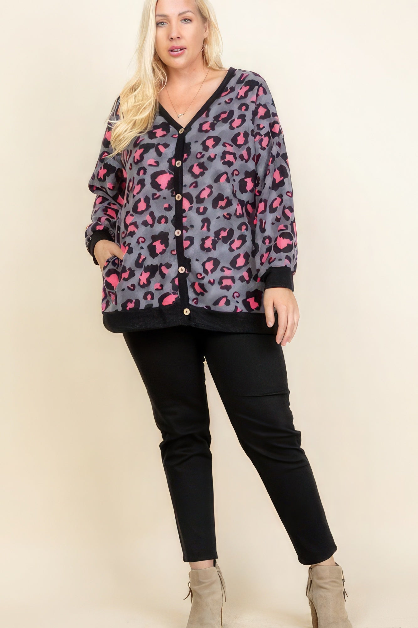 Plus Size Cardigan - Animal Mir Print