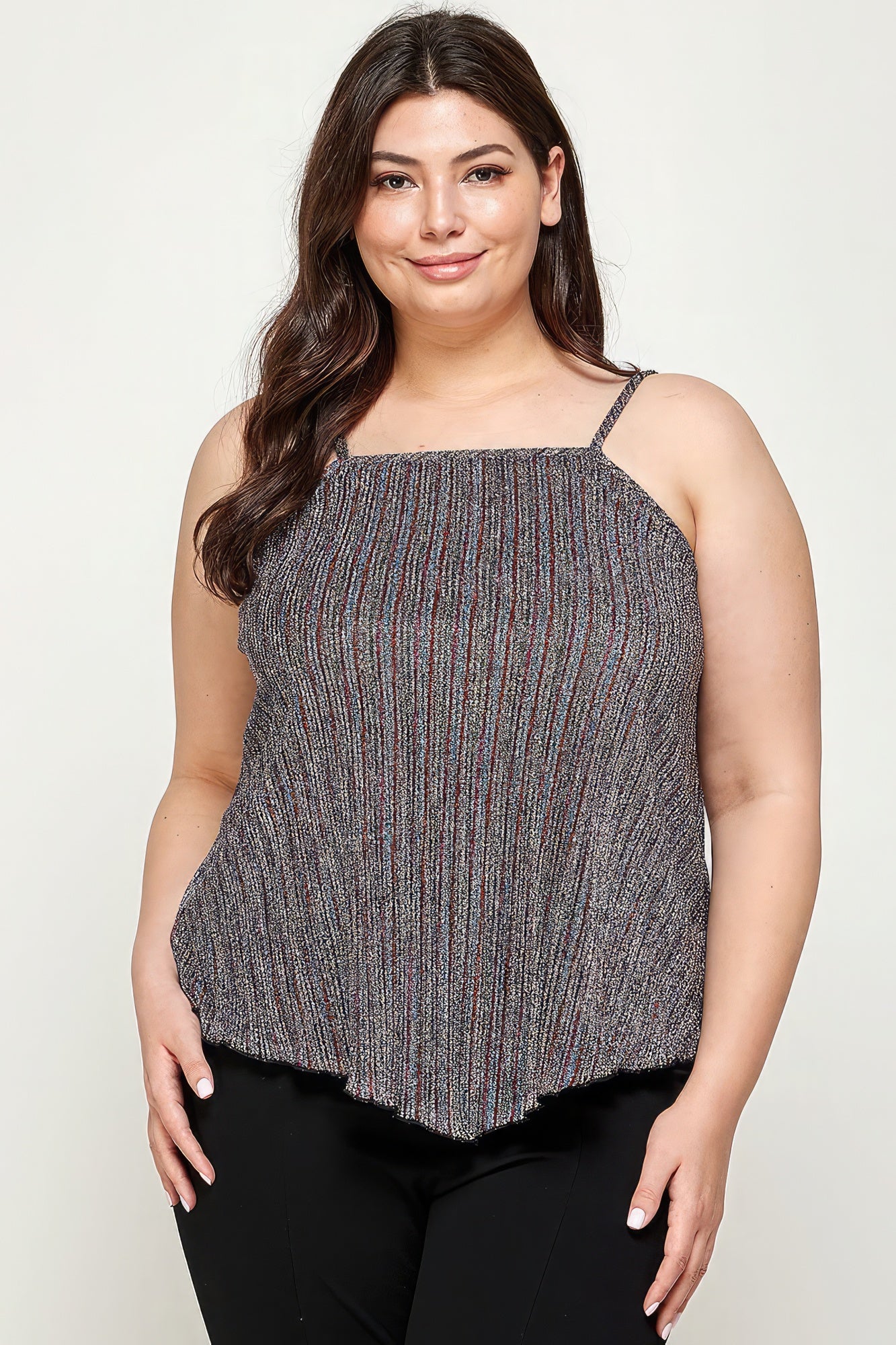 Metallic Stripe Handkerchief Plus Size Top