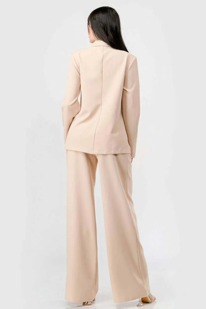 Luxe Stretch Woven Loose Fit Blazer And Wide Legs Pants Semi Formal Set