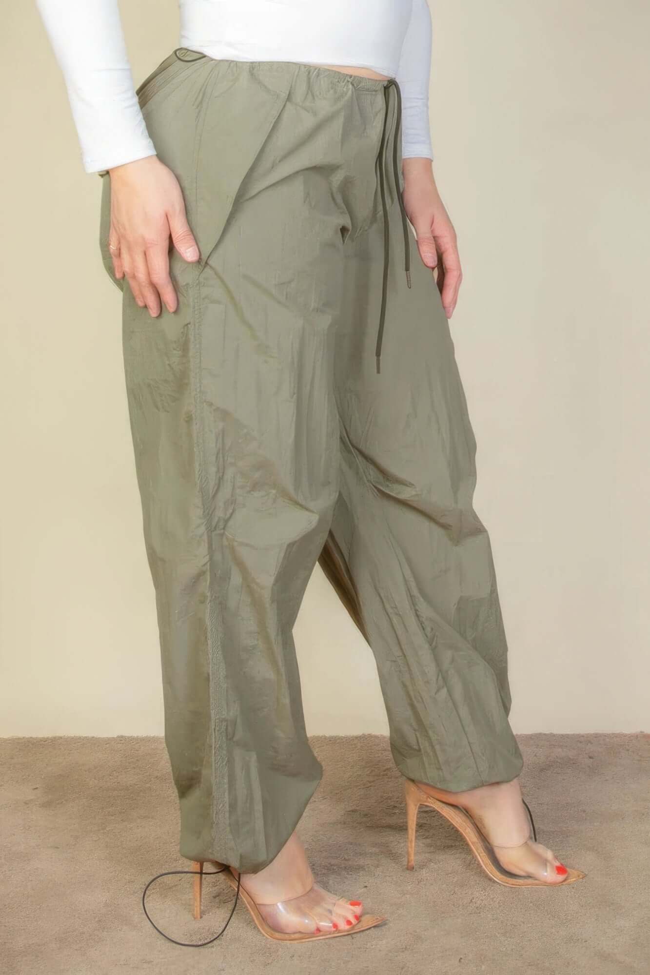 Plus Size Drawstring Waist Parachute Pants - The Diva Goddess